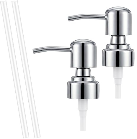 2 Pack Silver Replacement Pump for Soap Dispenser - Reusable Stainless Steel Hand Wash Dispenser Top Pump for Standard 28/400 Neck Size Plastic Shampoo Bottle