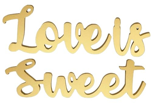 VICASKY Love is Sweet Lettres en Bois Dorées pour Décoration de Table de Mariage, Panneau d'amour Élégant pour Réception, Décorations d'anniversaire et Fêtes Romantiques, Centre de Table
