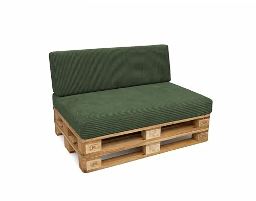 POKAR Palettenkissen 2er Set: Sitzkissen 120x80 + Rückenkissen 120x40 | Palettenauflagen aus Cordstoff Abnehmbarem Bezug | Sitz und Rückenlehne für Palettensofa | Öko Tex | Made in EU | Flaschengrün