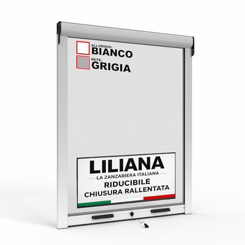 Zanzariera a Rullo LILIANA Riducibile per Finestre Con Chiusura Rallentata - Bianca RAL9010 con Rete in Fibra di Vetro Grigia - Made in italy (L 140 x H 170cm)