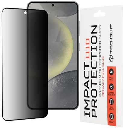 Techsuit Sichtschutzfolie für Samsung Galaxy S24, Galaxy S25 Gehärtetes Glas mit 9H Härte, Vollständige Abdeckung, Stoßschutz, Anti Fingerabdruck, Blasenfrei, 111D Privacy Full Glue