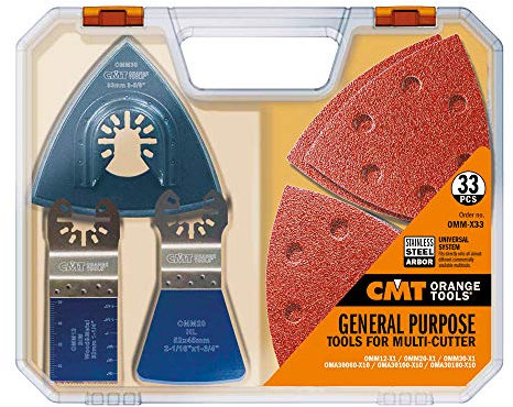 CMT Omm-X33 Set Composto da 33 Utensili per Macchine Multifunzione, Attacco Universale, Blu/Rosso
