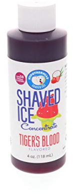 Tigers Blood Shaved Ice and Snow Cone Flavor Concentrate 4 Fl. oz Size (makes 1 gallon of Sirup with sugar and water added)