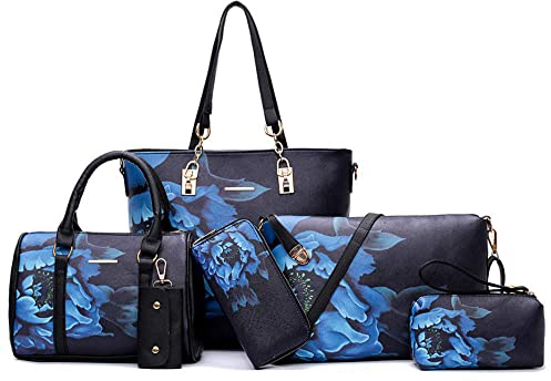 2E-youth Damen Set Handtasche, Umhängetasche, Geldbörse, Schwarz/Blau
