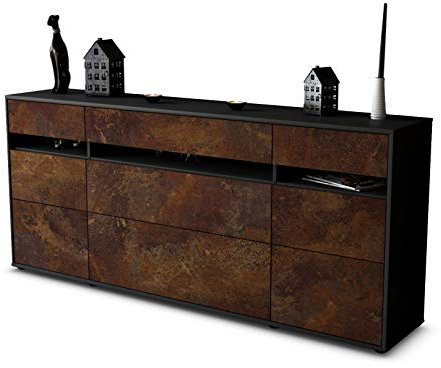 Stil.Zeit Sideboard Giada, Korpus anthrazit matt, Front Industrie-Design Rost (180x79x35cm) Push-to-Open Technik & Leichtlaufschienen