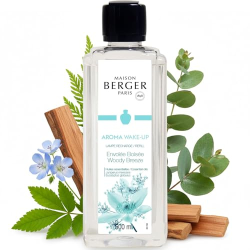 MAISON BERGER Aroma Wake-Up Lamp Berger Fragrance Refill, 500 mL – 2-in-1 Catalytic System, Neutralizes Odours Then Diffuses Fragrance, Eucalyptus and Cedarwood with a Citrus Boost