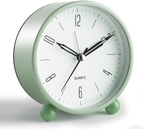 JALL Réveil analogique, 10,2 cm, Super Silencieux, sans tic-tac, avec veilleuse, Fonctionne à Piles, Design Simple, pour lit, Bureau, (Vert)