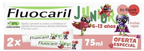 FLUOCARIL Junior Gel Frutos Rojos, Blanco, 75 ml (Paquete de 2)