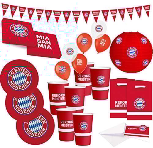 FC Bayern München Party Set · XXL Fußball Party Set 58 teilig Fanartikel · Party Zubehör · Deko zur Fußballparty und Geburtstag