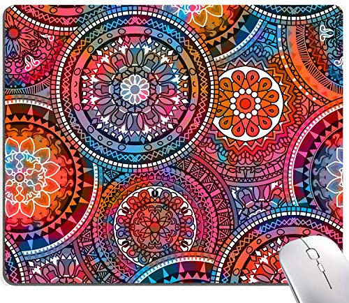 Tapis de souris carré imperméable avec base en caoutchouc antidérapant pour ordinateur portable de bureau, 24 x 20 x 0,3 cm, motif multicolore avec mandalas orientaux