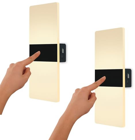 VOMI Wandlampe Ohne Stromanschluss Innen LED Akku Wandleuchte Kabellos mit Schalter Touch Dimmbar USB Aufladbar 4000mAh Batterie Stromanschluss Wandbeleuchtung, Acryl, Warmweiß 2 Stück