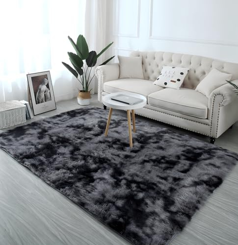 linyingdian Tappeto peloso morbido e antiscivolo da sala da pranzo e da camera da letto tappeto sfumato (Grigio scuro, 120x160cm)