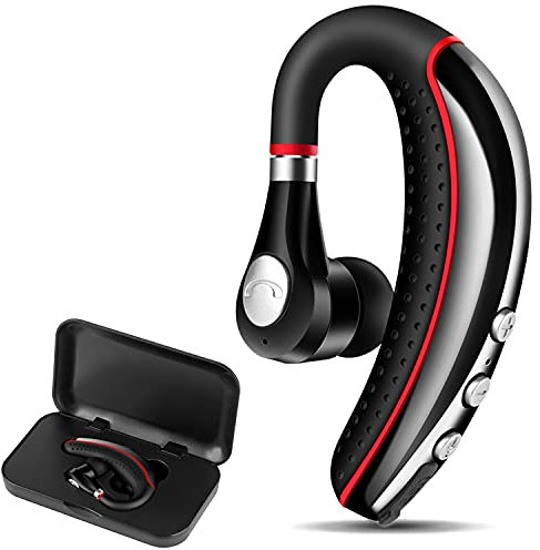 LSAPT Bluetooth Headset V5.0,Wireless Bluetooth Earpiece with Noise Canceling Mic for Cell Phone,Ultralight Business Earphone for Driving/Trucker/Office,Sweatproof Headset for Android/iPhone-RED