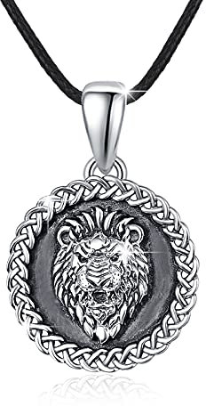 Löwen Kette Herren 925 Sterling Silber Löwenkopf Kreis Anhänger Halskette Viking Punk Amulett Tier Kette Schmuck Valentinstag Geschenke für Damen Jungen