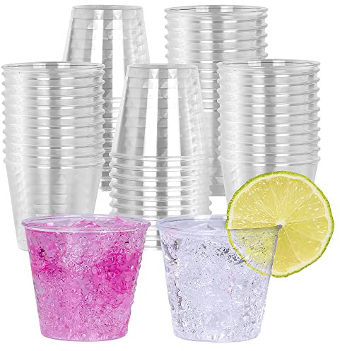 100 Plastic Shot Glasses 30 ml Disposable Shot Glasses Plastic Transparent Crystal Clear Strong Durable Hard Plastic Shot Cups Shatter Proof Reusable for Dessert Wine Juices