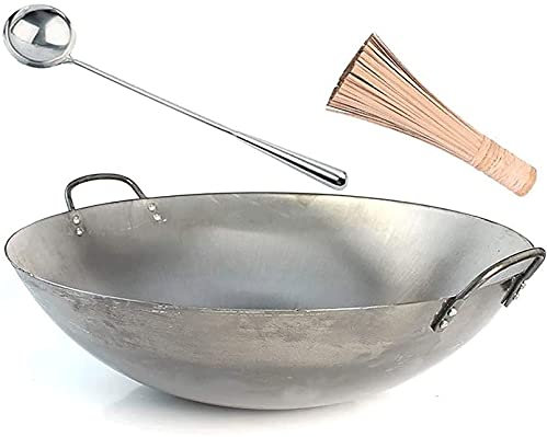 ZXFDMSWJ Poêles à gaz en Fer pour Wok de Grande Taille Wok en Fer antiadhésif sans Danger pour Gril à gaz ou Gril à Charbon, 60 cm