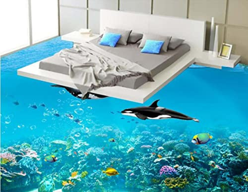 Mural de pared Papel tapiz 250 cm x 175 cm (Ancho x Alto) Suelo 3d personalizado de suelo de baño 3d papel de pared Papel tapiz de delfines marinos Pinturas de suelo 3D Murales de pared 3d papel tapiz