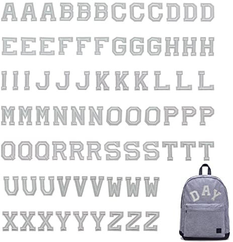 VEGCOO 78 Pcs Iron on Letters Patches for Clothes, Alphabet Applique Patches Letters A-Z Embroidered Patches for Bags Coats Hats Jeans Shoes(White)