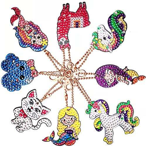 BOUTIKS 8 Stück Diamond Painting Schlüsselbund, DIY 5D Diamant Painting Schlüsselbund, Strass Diamantmalerei Schlüsselbund Meerjungfrau