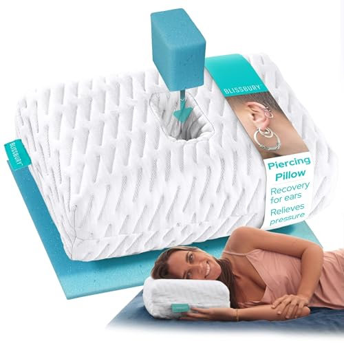 BLISSBURY Mini Ohrlochkissen | Reisefreundliches Memory Foam Kissen mit Ohrloch | Beruhigender Platz für Ohrenschmerzen | Bequemes Seitenschlafkissen für Ohrpiercings, Ohrstöpsel und Kopfhörer