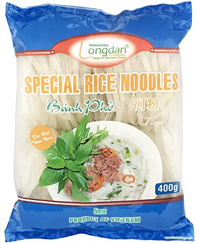 WaNaHong Longdan Rice Noodles Rice Sticks - Banh Pho [5mm] 400g (4 Packs)