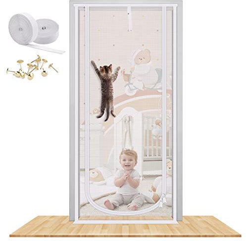 MYPIN Moustiquaire de porte pour chat,101.6x213.4 cm,Très résistante,Magnétique,Anti-moustiques,Avec fermeture éclair bilatérale,Empêche les chiens et les chats de s'échapper de la maison (XL)