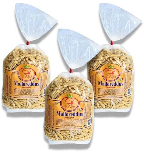 Malloreddus Sardi 3 paquets de 500 g – Gnocchetti Sardi artisanales avec semoule de blé dur 100 % sarde, produit typique de la Sardaigne – 20 types