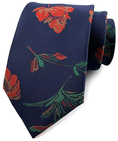 Ctskyte Herren-Krawatte mit Blumenmuster, Jacquard, luxuriös, modernes Muster, Designer-Hochzeits-Krawatte, marineblau / rot, Einheitsgröße