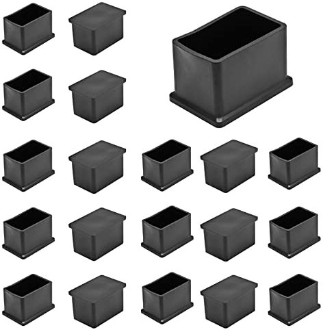 Cjueiom Stuhlbein-Bodenschoner, rechteckige Tischbeinkappen, PVC, Möbelbeinschoner, Stuhlbeinschoner, Stopfen, Endhülsen, 25 x 50 mm, Schwarz, 20 Stück