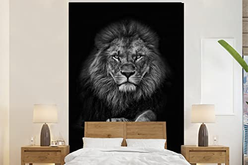 Selbstklebend Tapete Wandpapier Wandaufkleber Fototapete Tapeten Wanddeko 155x240 cm Löwe - Tiere - Schwarz - Weiß