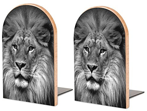 Portrait of Male Lion Serre-Livres en Bois Lot de 1 Paire de Serre-Livres de Table antidérapants Organisateur de Serre-Livres Supports de Serre-Livres