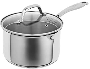 KUHN RIKON Allround Plus Stainless Steel Saucepan with Glass Lid (Including Drainer), 20 cm. Induction and Oven Safe. Designed in Switzerland