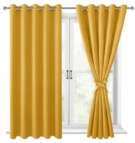 Hiasan Verdunklungsvorhänge Gardinen mit Ösen,Gelb Blickdicht Vorhänge,2 Stück,167 x 137 cm (Breite x Höhe),weiche Schiebevorhänge für Schlafzimmer,Wohnzimmer usw.