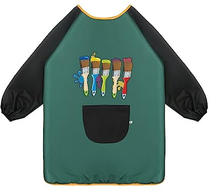 Malschürze Kinder Wasserdicht Kinder Malkittel Malerkittel für Kinder einstellbar Bastelschürze für Kinder 5-11 Jahre Mädchen/Junge mit Ärmeln und Big Taschen für Schule Kunst Malerei