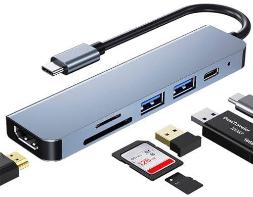 Hub USB C, Adaptateur USB C multiport pour MacBook Pro, Hub USB C à HDMI 6-en-1, Compatible avec Les Ordinateurs Portables USB C, etc. (4K HDMI USB3.0 USB2.0 SD/TF Card Reader 87W PD)