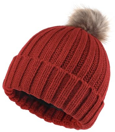 Zylioo XL/XXL Fleece Fütterung Wintermütze Mit Bommel,Bobble Strickmütze Für Großen Kopf,Winter Warme Beanie Mütze Mit Pom Pom Skull Watch Cap