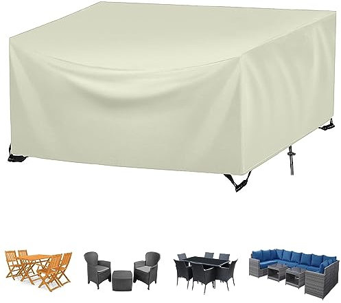Abdeckung für Gartenmöbel, 200x160x90cm, Schutzhülle für Gartentisch, Regenschutz und Staubfest, Schwerlast Oxford Gewebe Gartentisch Abdeckung für Terrassenmöbel(Beige)