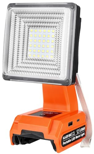 Cordless LED Work Light for Black and Decker 20v Battery, 25W LED Floodlight with USB-A&USB-C 2.1A Fast Charging Ports for Jobsite, Car Repairing, Camping, Emergency(Battery not Included)