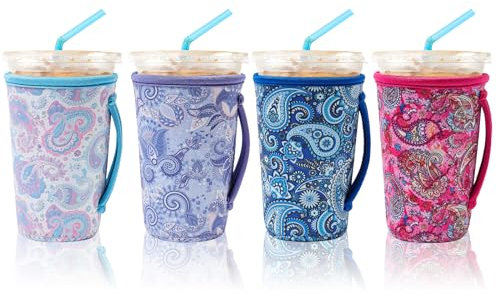 KJQJLY 4 Pack Iced Coffee Sleeve,reusable Neoprene Cup Sleeves Suitable For Beverage Sleeves For Hot And Cold Coffee Or Ice Drink Coffee cup sleeve for Starbucks coffee cup