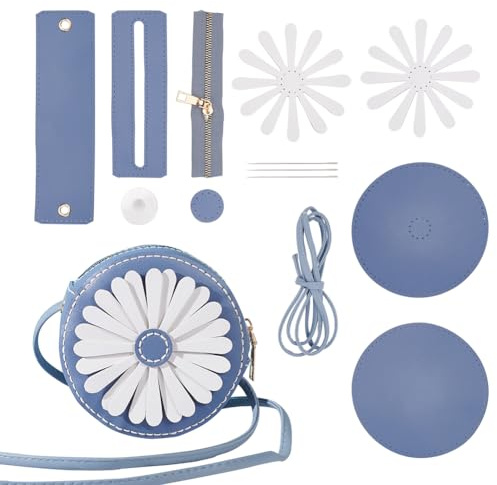 WADORN DIY Geldbörsen-Nähset, DIY-Handwerk, Schöne Umhängetasche, Nähmaterialien, Niedliches Blumen-Schnittmuster, Nähset Für Runde Taschen, Für Handgefertigte Accessoires, Geburtstagsgeschenk, Blau