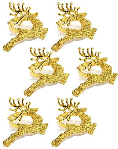 UIYIHIF Set mit 6 Hirsch-Serviettenringen, Weihnachtlichen Serviettenringhaltern, Goldener Rentier-Serviettenschnalle für Feiertagsessen, Partys, Hochzeitsschmuck, Tischdekorationszubehör(#1)