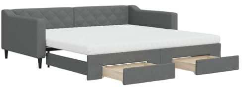 vidaXL Tagesbett, Sofabett Ausziehbar mit Schubladen Matratzen, Gästebett Schlafsofa für Schlafzimmer Wohnzimmer, Sofa Ausziehbett, Dunkelgrau 100x200cm Stoff