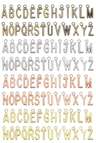 sourcing map Alloy Metal Charm Alphabet Letter Pendant A-Z Alphabet Bead for DIY Craft(Silver,Bronze,Gold,Rose Gold,4 Sets/104pcs)