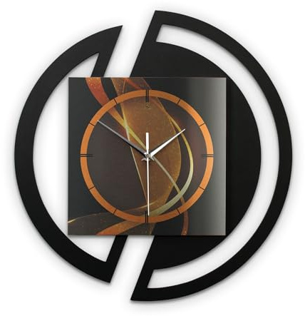 Kreative Feder Runde 3D Designer-Wanduhr Dynamic in modernem Metallic-Look Silber-schwarz ohne Tickgeräusche (Dynamic, leises Funkuhrwerk)