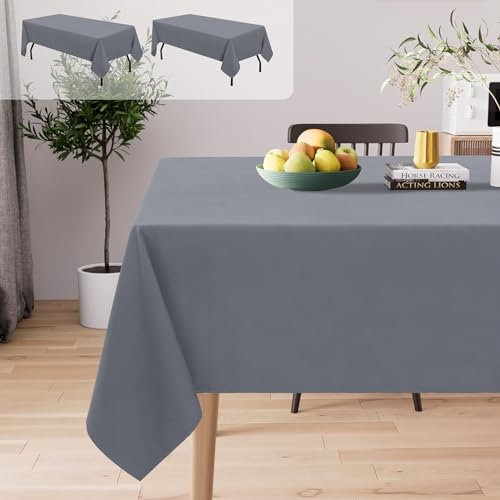 Homaxy Tischdecke Abwaschbar Lotuseffekt Rechteckig 140 x 100 cm, 2 Stück, Tischtuch Wasserabweisend Tafeldecke Abwischbare aus Polyester Schmutzabweisend Pflegeleicht für Küche Party, Grau
