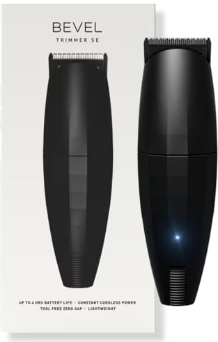Bevel Beard Travel Trimmer Lite für Herren – Black Edition schnurloser Trimmer, 4 Stunden wiederaufladbare Akkulaufzeit, werkzeuglose verstellbare Klinge ohne Lücken, Friseurbedarf,