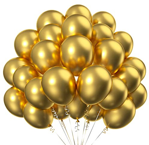 100 Stück 12 Zoll Metallic Luftballons Gold,Chrom Latex Ballons Golden für Party Dekoration