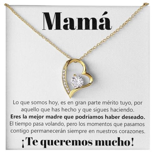 Collar Mujer Mamá, Oro Plata - Ideas de Regalos para ella para el Día de la Madre, Cumpleaños o Navidad - Estuche con DEDICATORIA incluido (Mamá Oro)
