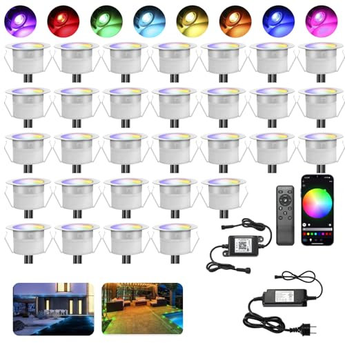 30er Terrasse Bodeneinbauleuchten Aussen RGBW Ø45mm WiFi led Einbaustrahler außen 12v IP67 Wasserdicht mini led spot Boden Licht Led Terrassenbeleuchtung Kompatibel mit Alexa Google Home