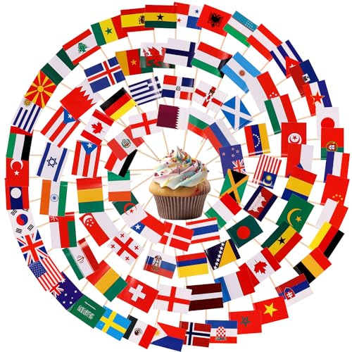 200uds Palillos Dientes Bandera, Palillos Decorativos con 100 Naciones Diferentes Doble cara Países del Mundo Adornos para Magdalenas para Magdalenas Platos de Frutas Decoración